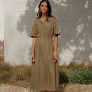 Jenni Kayne Linen Day Dress Women’s Sz XXL Khaki Brown Short Sleeve Button Up